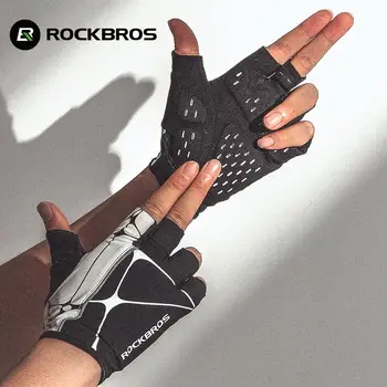 Официални ръкавици Rockbros, дишащи, отразяващи Ръкавици на половината от пръста, Ръкавици за планински Велосипеди, Сгъстено силиконови амортизационен колоездене