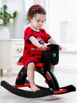 Проста детска кон-люлеещ се стол, класическа червено-черна играчка Джемини Троян