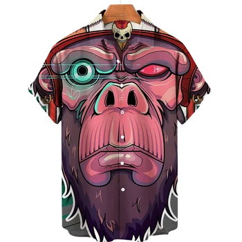 Реколта хавайска риза за мъжете, върхове с 3D принтом на Черепа, Лятна Ежедневни плажната градинска дрехи големи размери, мъжка блуза с къс ръкав
