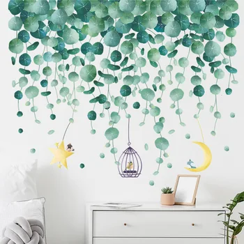 Свежи тропически зелени листа красят стената дневен тракт, спалня, веранда, декоративни стикери за стена, самозалепващи се тапети