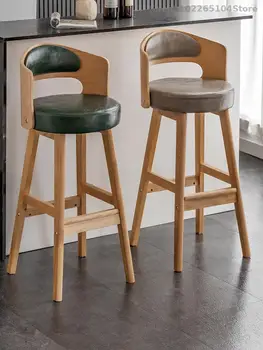 Скандинавски Модерен Прост Лек Луксозен Бар стол Домакински Стол От масивно дърво С гръб Модерен Стол