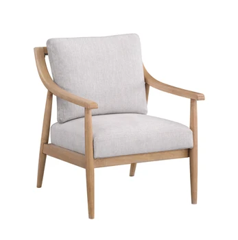 Скандинавски стол с крило, Стол от френски дърво, Текстилен Стол с акцент, Мебели за отдих, Хол, Модерен стол за дневна с бял Акцент