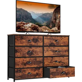 Скрин за съхранение на 50-инчовата поставка за телевизор, спалня, дневна с дървени плотове, мебели в селски стил (кафяв в селски стил)