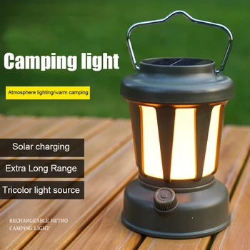 Слънчев Лампа за къмпинг 1200 mah, уличен фенер за къмпинг, водоустойчив USB акумулаторна лампа за туризъм, фенерче за катерене