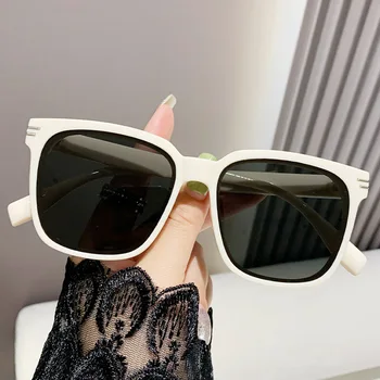 Слънчеви очила голям размер за мъже и жени, Модни реколта квадратни слънчеви очила луксозен марка, очила с големи рамки, Дамски елегантни бели точки