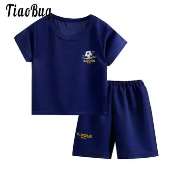 Спортни дрехи за момчета, футболен тренировъчен костюм за малки момчета, Лятна тениска с къс ръкав и кръгло деколте, къси Панталони, всекидневни комплект