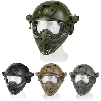 Тактически шлем за еърсофт оръжия, пейнтбола, Средства за защита на главата и лицето, каска за Cs Wargame с подвижна маска на цялото лице