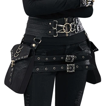 Талия поясная чанта Реколта чанта за жени, чанта хип колан, чанта, джоб на мотоциклет готически steampunk ретро ПУ кожена чанта