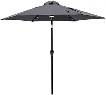 тенис на чадър със слънчева led подсветка и наклон, черен
