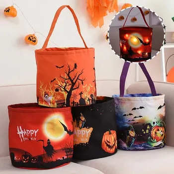 Торбичка за подарък за Хелоуин с led подсветка, чанта-тоут, кофа за съхранение на шоколадови бонбони, Множество Подарък кошница за Деня На Благодарността, Детски подарък