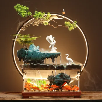 Украса с течаща вода в китайски стил, пейзаж, аквариума за риби, хол, малък фонтан, водопад, творческа декорация на дома