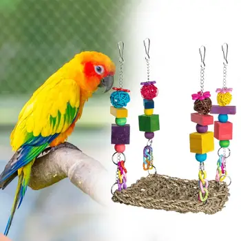 Украшающая ландшафтен дизайн играчка за птици, колоритен играчка-люлка за папагали със здрав дървен шлифовальным уста за катерене, дъвчене за неразлучников