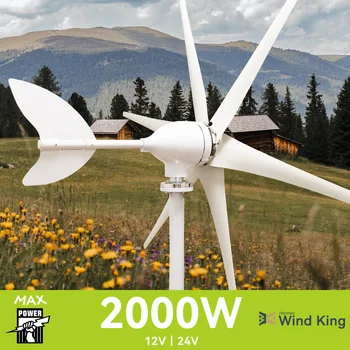 【По-висока мощност】 Вятърна турбина Windking 2000 W, високоефективен вятърна мелница мощност от 2000 W, хибридна слънчева система, за домашна употреба, 6 хоризонтални ножове