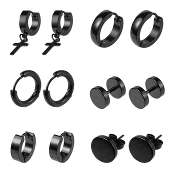 1 Комплект от 6 чифта Различни видове Форма на Унисекс-Черен Цвят Обеци за пиърсинг от неръждаема стомана за жени, Мъже Пънк Готическата обици с щанга