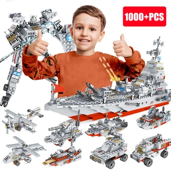 1000 + БР Военната серия Военен кораб Боец Робот Строителни блокове Лодка Самолет Автомобил Набор от играчки за деца Подаръци