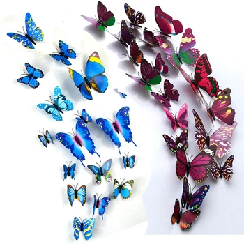 12шт 3D Стикери Пеперуди На стената На Пеперуда в открито Спалня Хол Начало декор Фридажные етикети За сватбена декорация
