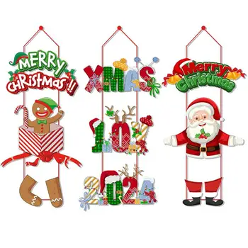 1БР Весел Коледен Вратата, Висящ Банер, Дядо Коледа, Снежен човек Двустишие Навидад 2023 Коледно парти Декорация на дома, 2024 Noel