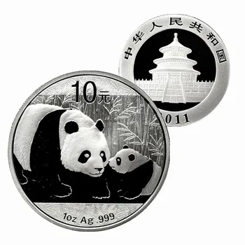 2011 г. Китай 10 Юана Панда Сребърна монета от 100% Истински оригинални монети Събиране Подарък със сертификат UNC