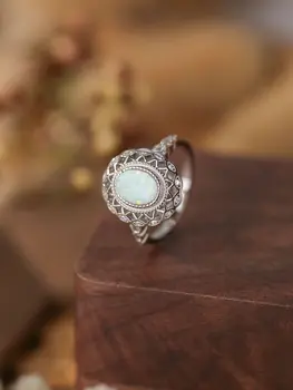 2023 Модно нов пръстен от сребро S925 проби, малко прясно австралийското пръстен със скъпоценния камък, европейското и американското индивидуално пръстен с диамант и опалом
