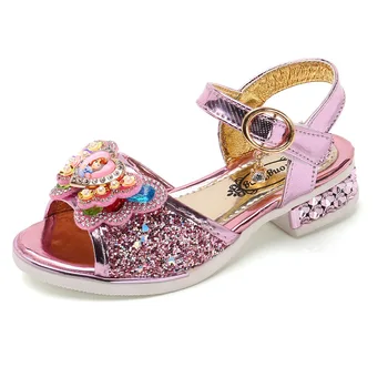 2023 Нова лятна детски обувки, Сандали за момичета, Модерни обувки за момиченца с пайети, Детски обувки принцеса подметка
