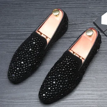 2023 Черни шипове, Нови маркови мъжки Лоферы, Луксозни обувки, изработени от деним и метални пайети, Висококачествени Ежедневни мъжки обувки