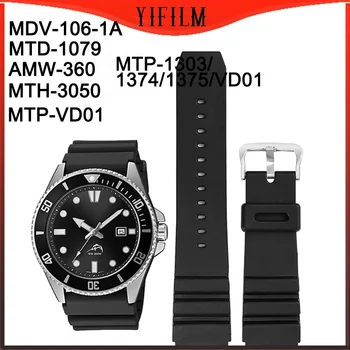 22 мм Черен гривна За Casio MDV-106-1A MTD-1079 AMW-360 MTH-3050 MTP-VD01 MTP-1303/1374/1375/VD01 Силикон каишка За Часовник
