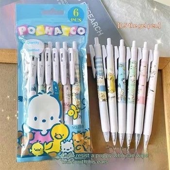 24шт Мультяшная Гел писалка Sanrio Kuromi Hello Kitty Pochacco Натиснете дръжки Студентски Канцеларски материали 0,5 Черни Канцеларски материали Подарък за рожден Ден