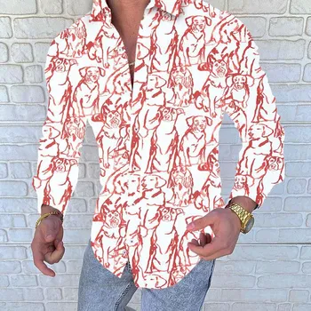 3D Печат, Нови мъжки ризи с флорални принтом, риза с принтом на ръкавите за мъже