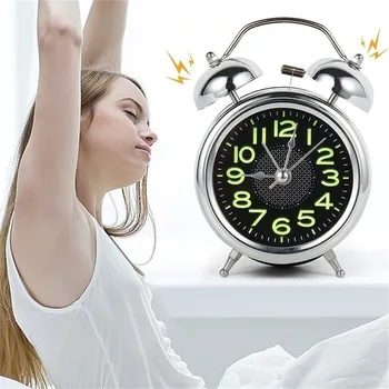 4-Инчов Двоен звънец, Супер Силен Будилник с ночником За Здраво спящи, Тенис на студентски декор Reloj Despertador