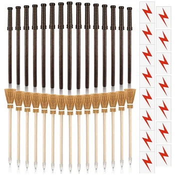 45 Бр. Моливи-пръчки, за да проверите за магически партита, включват в себе си 15 дървени моливи-щеки, 15 Моливи-ведьминых метли, 15 татуировки-сигнални