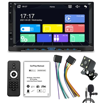 7-Инчов HD Авто MP5 плейър със Сензорен екран, Автомобилното радио, съвместимо с Bluetooth, Apple Carplay Android, автоматично FM радио, USB TF Камера за задно виждане