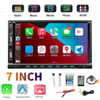 7-Инчов Автомобилен HD Сензорен екран MP5 Плейър Mirrorlink Apple Carplay Android Auto FM радио Bluetooth 5.0 Високоговорител TF AUX Вход