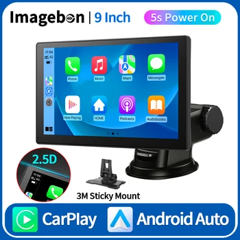 9-Инчов автомобилен стереосистемный безжична Apple Carplay и Android Auto Dash Cam с огледален дисплей на телефона AUX вход FM Bluetooth, Гласов контрол, GPS Автомобилен видеорекордер