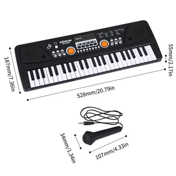 BIGFUN, 49 клавиши, USB-електронен орган, Детско електрическо пиано с микрофон, черен цифров музикален електронна клавиатура