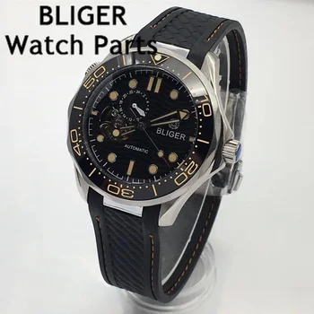 BLIGER 41 мм NH39 Автоматично мъжки часовници С Светящимся Сапфирено стъкло Черен циферблат каишка от Каучук Дата на Керамични Bezel