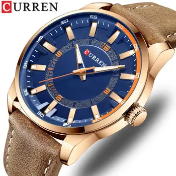 Curren висок клас марка, модерен мъжки кварцови часовници, Ежедневни кожени цветни водоустойчиви мъжки часовници Relogio Masculino