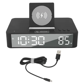 Digital alarm clock Мощност 10 W, се издига един бутон, led Огледало, електронни настолни часовници с безжична зареждане с мощност от 10 W За спалня, офис, къща