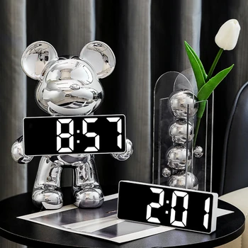 Digital alarm clock Статуя на болни Мечка Скулптури на животни от Скандинавски Смола Изкуство Мечка Паричен кутия Украшение Температурен дисплей Декор