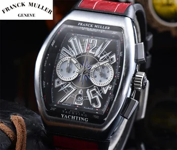 FRANCK MULLER Модерни мъжки спортни часовници за мъже, луксозни кварцов ръчен часовник Tonneau, кожени часовници с бриллиантовым циферблат, Мъжки ежедневни часовници