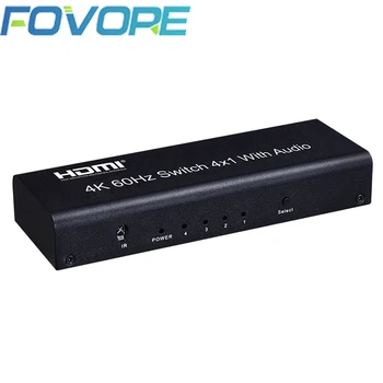 HDMI превключвател 4K 60Hz Switch 4 in 1 out HD MI Сплитер/Превключвател Аудио Екстрактор с IR дистанционно Управление ARC за телевизор Xbox HDTV PS4