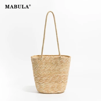 MABULA Лятна Плетените от слама чанта-тоут За жени, Прост Дизайн, Дамски ежедневни чанти-кофи, обикновена плажни чанти през рамо