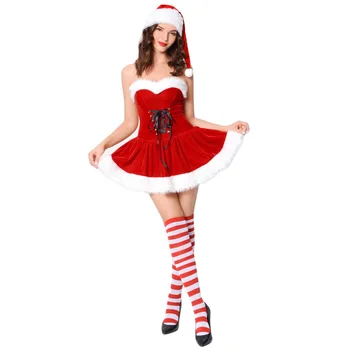 S-XXL, възрастна Жена Коледна Карнавальная дрехи, Празничен Cosplay, С костюм на Дядо Коледа, е Червен Коледен костюм, Шапка + рокля, Секси облекло