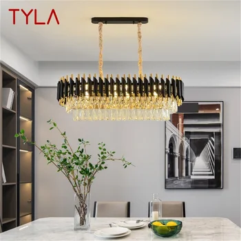 TYLA Черна Полилей в стил Постмодерното, Луксозен Кристална окачен на Правоъгълна лампа, Домашен led лампа за дневна, трапезария