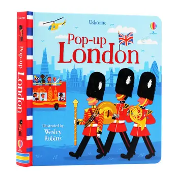 Usborne Pop Up London, Образователни книжки с картинки за деца, изучаващи английски, 3D Картонена книжка с панти капак, развитие на играчка Монтесори за малки деца