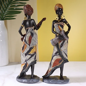 Vilead Смола Африканска женска статуя на Съвременното изкуство Фигурка Всекидневна Офис Аксесоари за декорация на интериора, Подаръци за Нова Година