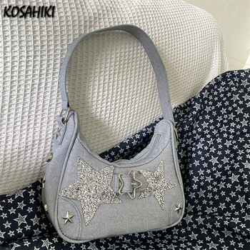 Y2k Естетически чанти със звезди и диаманти, Реколта Елегантна Луксозна дизайнерска чанта под мишниците, Корея, градинска дрехи, Прости дамски портфейли