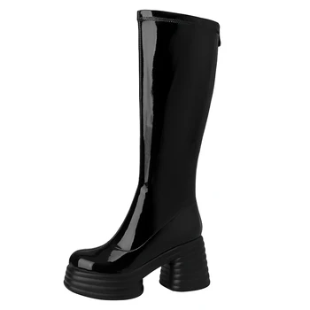 (YYDD) Есен-зима, Модни стръмни черни дамски обувки на платформа от лачена кожа, обувки на много висок ток, вечерна рокля, Размер 34-39