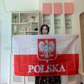 zwjflagshow знаме на Република Полша Знаме с орел 90 *150 см Окачен Националният флаг на Полша Декорация на дома, полски флаг
