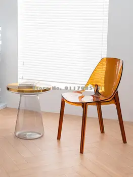 Акрилен прозрачен стол, пластмасова табуретка, кристална табуретка, стол devil дух, скандинавски маса за хранене, стол, творчески чист червен стол за грим