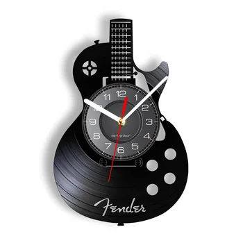 Акустична китара, Стенни часовници, музикални инструменти, боядисани стени за домашен интериор, Vinyl плоча, Стенни часовници, Музикален подарък в стил Рок-н-рол